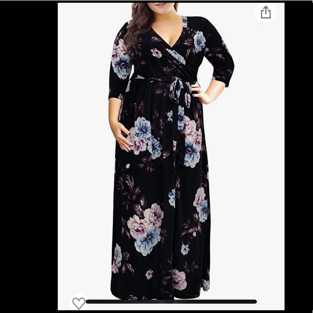 Women's 3/4 Sleeve Floral Print Plus Size Casual Party Maxi Dress